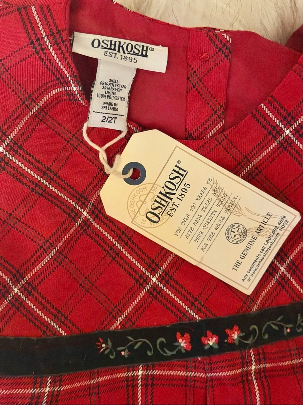 NWT OshKosh Red Plaid Holiday Dress with Embroidered Waist